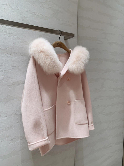 金蘑菇菇 très douce费尔南德 /10羊绒狐狸毛毛领短款双面呢外套 商品图2
