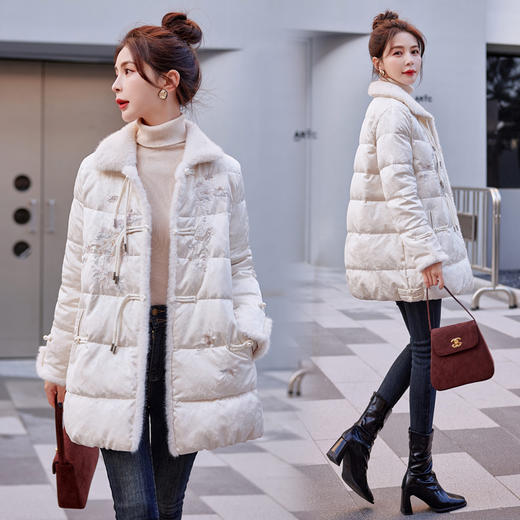冬季保暖，羽绒真毛领拼接盘扣新款90白鸭绒羽绒服HR-HYGG9006 商品图1