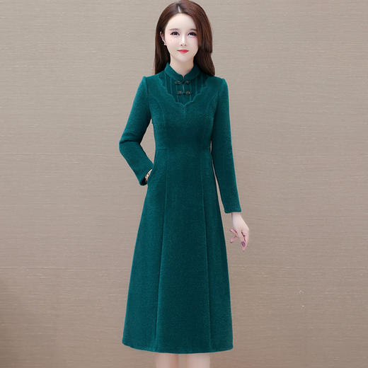 QYM H1601-Y时尚加厚连衣裙仿貂绒保暖复古旗袍裙 商品图0