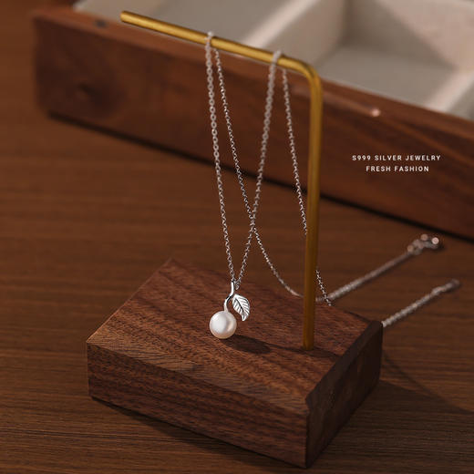 【珠叶含露】S999银树叶珍珠项链【YXS-A3149】 商品图2