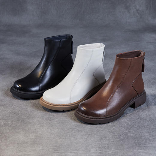 头层牛皮切尔西靴女靴，加绒芒果头马丁真皮瘦瘦短靴 ZM233321 商品图3