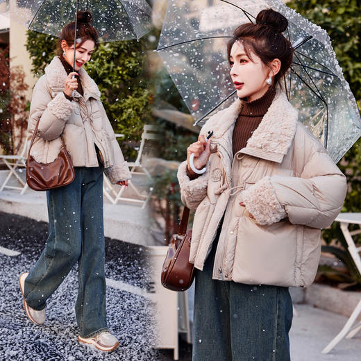 短款羊羔毛拼接羽绒服，冬季新款女装保暖外套潮HR-HSYL2862 商品图0