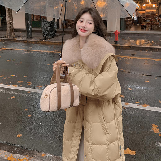 【蓬松柔软 锁住温暖】 高级感宽松毛领长款羽绒服 超大毛领  50%白鸭绒 抵御严寒 长款过膝加厚 商品图7