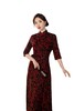 SYG-528春新款弹力蕾丝复古长款旗袍连衣裙中国风优雅立领改良旗袍女 商品缩略图4