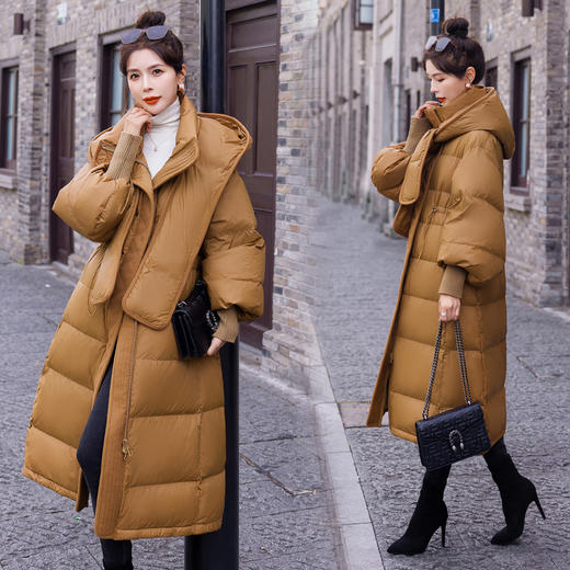 冬装新款，90白鸭绒加厚长款连帽羽绒服（帽子可拆卸）HR-YJLY9008 商品图1