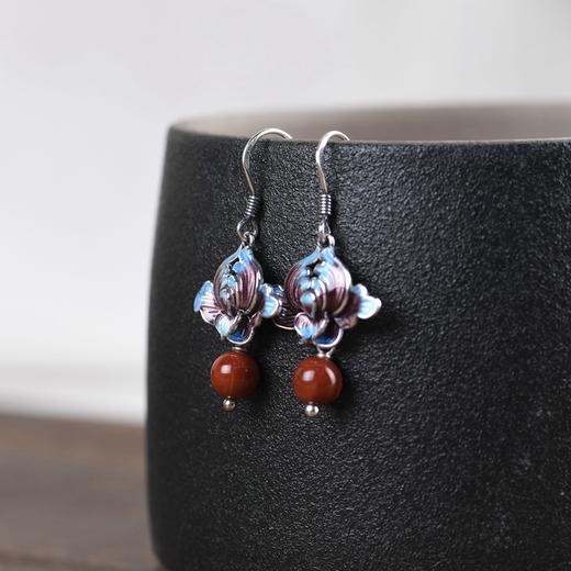 【牡丹芳泽】S925银牡丹景泰蓝南红玛瑙耳饰【SCH-SY32446】 商品图3
