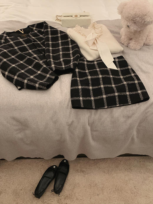 金蘑菇菇 布拉格假日 自制线格子系列/ 复古俏皮短大衣 商品图1