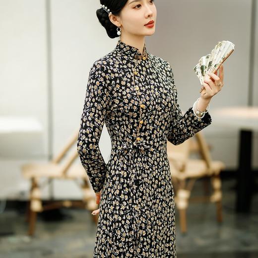 SYG-672秋季连衣裙女新款复古阔太太九分袖秋装贵夫人碎花裙子 商品图3