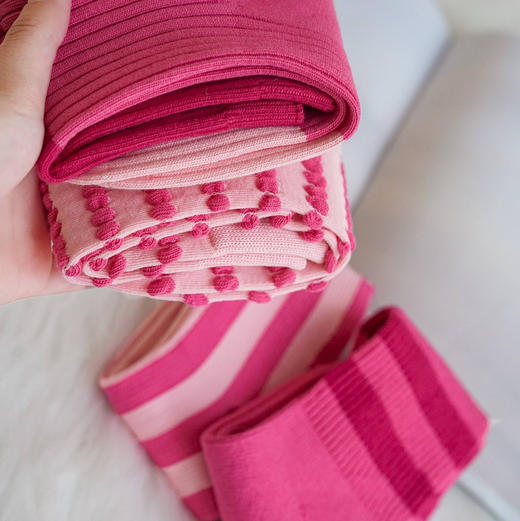 女士棉质韩系粉色系中长筒袜4双装 商品图5