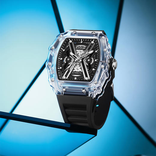 朗玛 RONMAR 冰川系列镂空酒桶型自动机械机芯手表背透潮流运动腕表男 BA01 商品图5