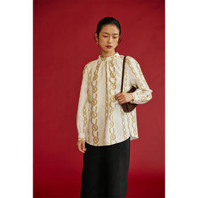 HeyDress龙纹印花衬衫法式宽松立领中国风衬衣别致叠穿上衣