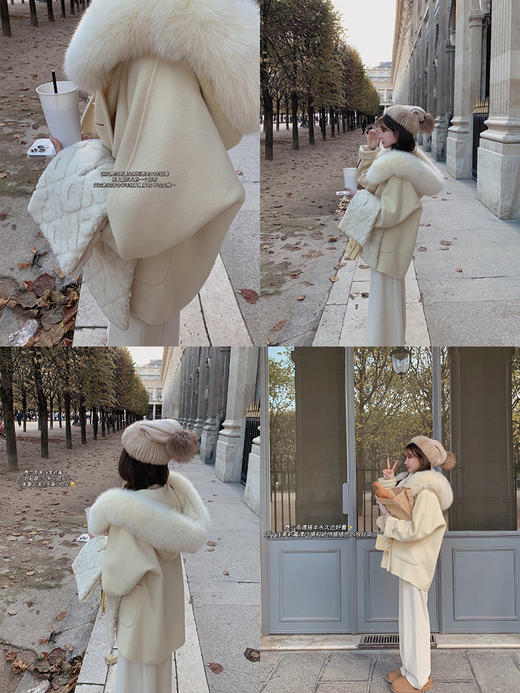 金蘑菇菇 très douce费尔南德 /10羊绒狐狸毛毛领短款双面呢外套 商品图1