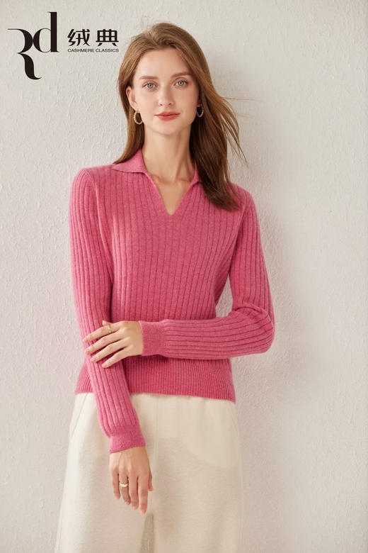 绒典小翻领抽条女套衫 商品图0