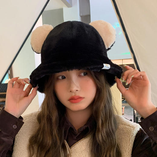 【带上超显脸小，萌系可爱小熊毛绒渔夫帽】小熊毛绒渔夫帽，冬季保暖水桶帽子女时尚百搭显脸小盆帽潮 商品图6