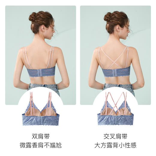 熳洁儿 交叉美背文胸夏透气小胸聚拢无钢圈上托蕾丝女士胸罩内衣女21251560 商品图2