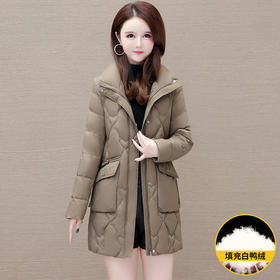 简约修身时尚羽绒服，翻领长袖妈妈装防寒保暖白鸭绒外套QYM-XQD-7D2318-L
