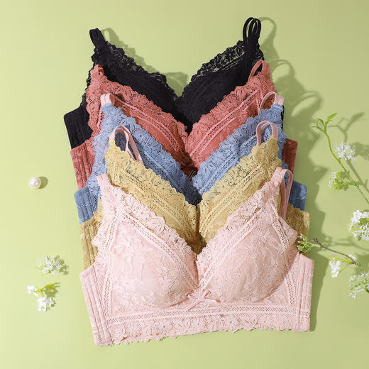 熳洁儿 交叉美背文胸夏透气小胸聚拢无钢圈上托蕾丝女士胸罩内衣女21251560 商品图6
