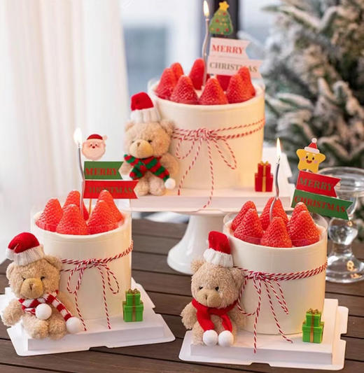 【围巾小熊草莓蛋糕】动物奶油、草莓布丁夹心、戚风蛋糕胚；网红圣诞节毛绒可爱围巾小熊蛋糕～ 商品图1