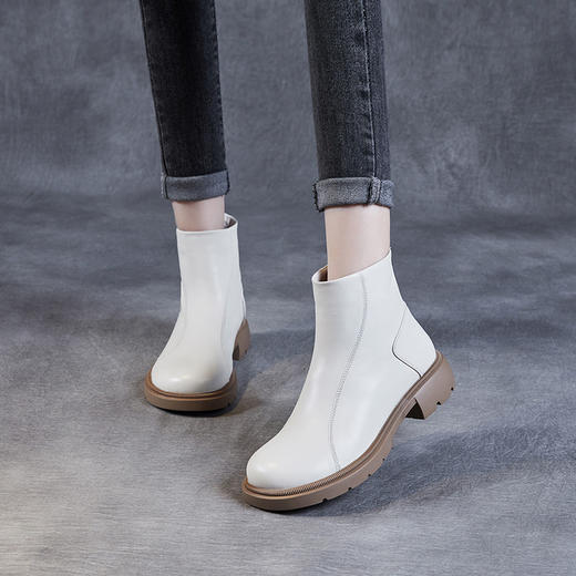 头层牛皮切尔西靴女靴，加绒芒果头马丁真皮瘦瘦短靴 ZM233321 商品图2