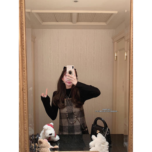 金蘑菇菇 Se promener代官山的漫不经心/复古耐看毛呢格纹背心裙 商品图1