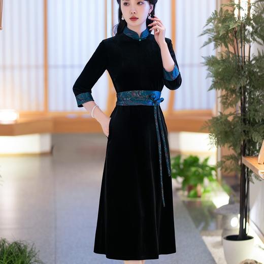 SYG-706旗袍冬款加厚韩国绒长款时尚显瘦复古高档连衣裙 商品图1
