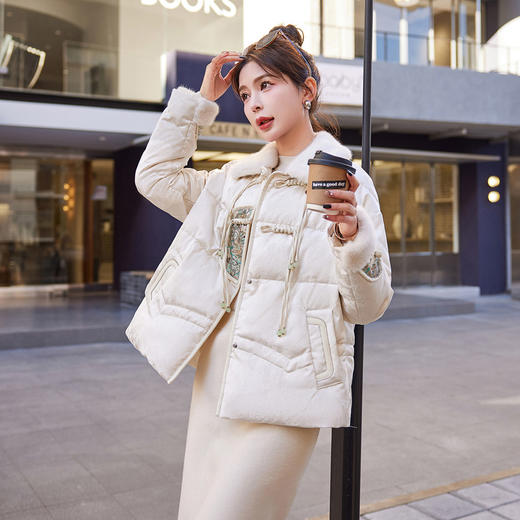 冬季新款，90白鸭绒新中式盘扣短款减龄气质新款羽绒服HR-HYGG9003 商品图2