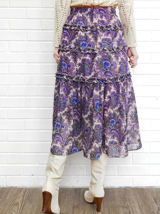 TYNVIE 撞色腰线斜开衩半裙- 紫印花 商品图3