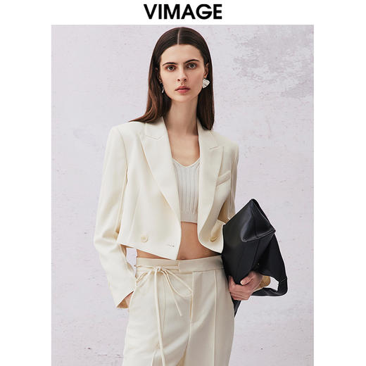 VIMAGE纬漫纪春季新款白色短款西装外套V2103703 商品图0