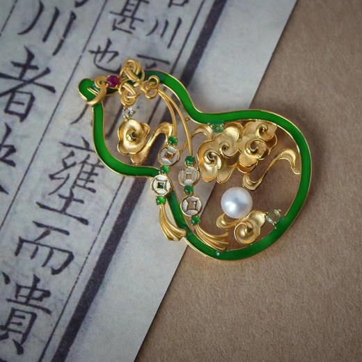 龢盒原创 9k金古风珐琅大葫芦吊坠胸针 商品图1