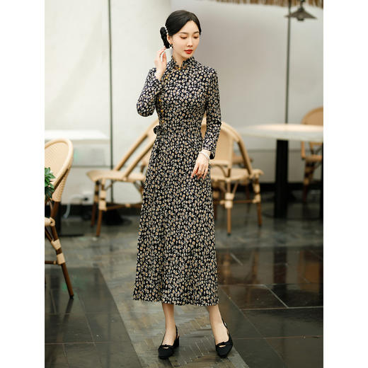 SYG-672秋季连衣裙女新款复古阔太太九分袖秋装贵夫人碎花裙子 商品图6