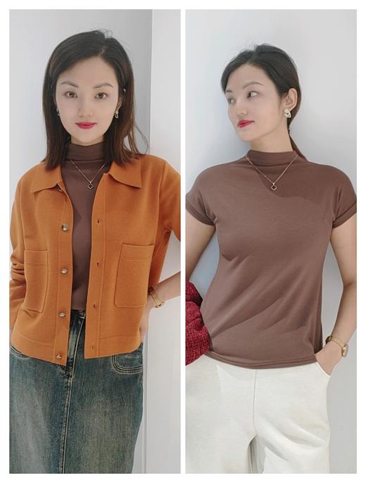 38X115新款打底磨毛立领飞机短袖 商品图3