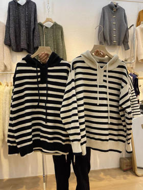 条纹控连帽毛衣