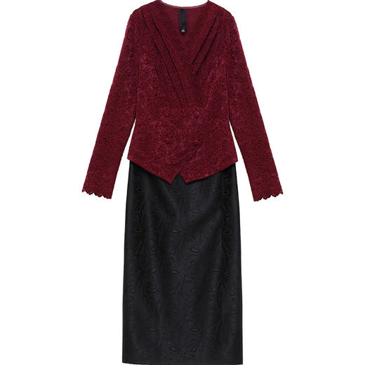 HRKED-H1583-Y 加绒厚款连衣裙拼结时尚假两件包臀裙时尚气质女装一步中长裙 商品图4