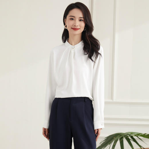 【职业干练】罗蒙四季款女士长袖衬衫舒适亲肤大众简约百搭优雅衬衫女 商品图1