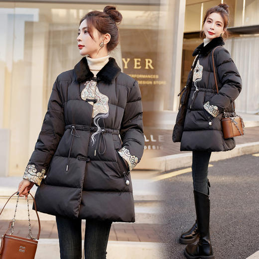 冬季新款，羽绒绣花拼接盘扣新款90白鸭绒羽绒服HR-HYGG9005 商品图5