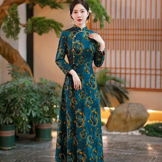SYG-667秋冬长款遮肚子连衣裙新款气质减龄女神范高端印花打底裙子 商品图0