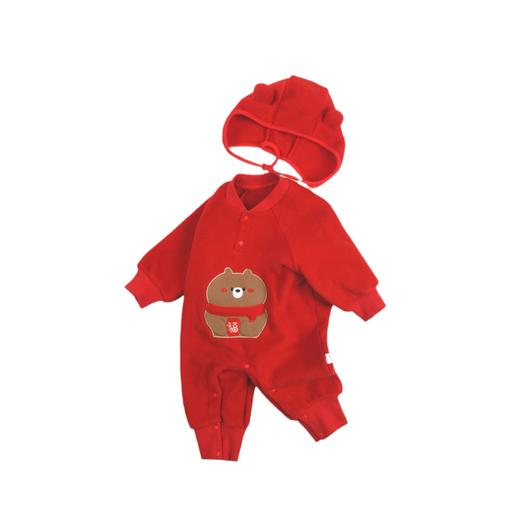 【送帽子】宝宝连体衣满月百天周岁爬爬服红色送福小熊婴儿拜年服摇粒绒哈衣 商品图4