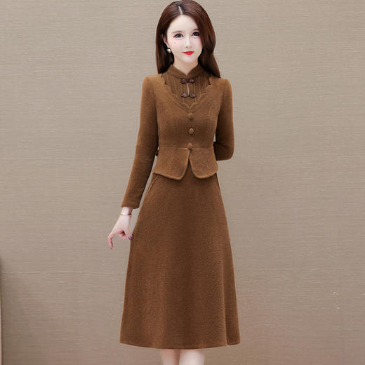 QYM H1598-Y假两件厚款连衣裙复古仿貂绒时尚气质 商品图0