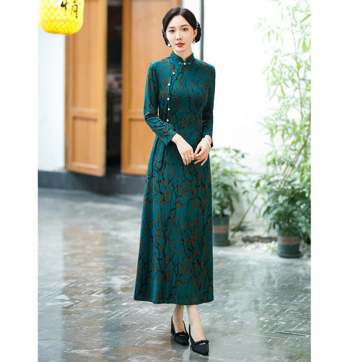 SYG-677春秋新款碎花旗袍长袖女高贵气质秋冬长裙 商品图0