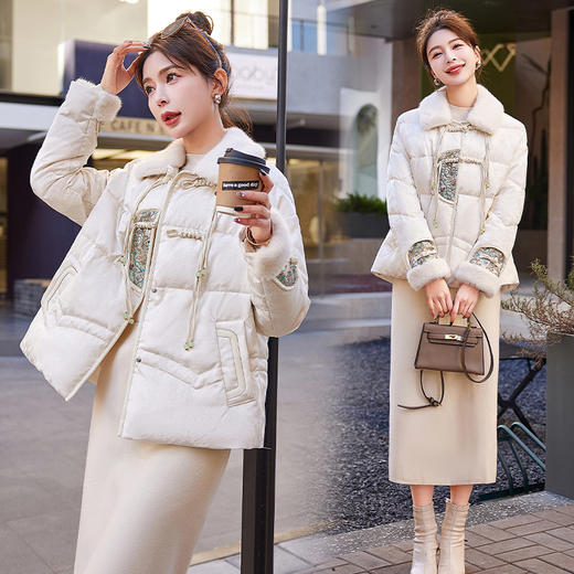 冬季新款，90白鸭绒新中式盘扣短款减龄气质新款羽绒服HR-HYGG9003 商品图0