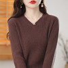 秋冬【棉线针织衫女V领大码毛衣】宽松内搭 简约抽条棉线打底衫女 商品缩略图3