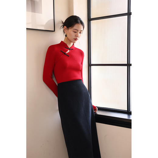 【黑色现货】HeyDress新中式盘扣针织衫女秋冬立领镂空设计感内搭修身毛衣上衣 商品图3