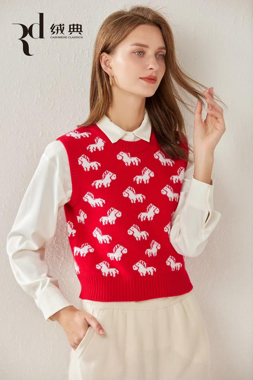 绒典圆领加厚提花女背心 商品图0