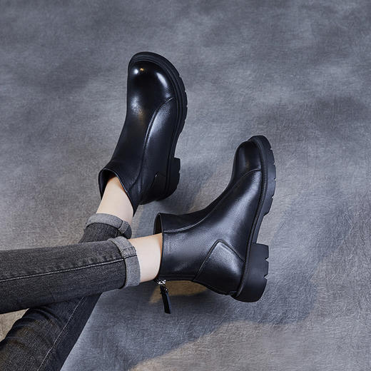 头层牛皮切尔西靴女靴，加绒芒果头马丁真皮瘦瘦短靴 ZM233321 商品图0