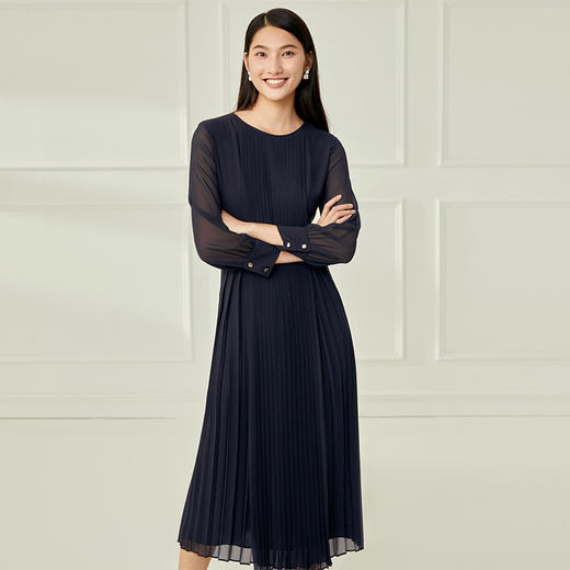 EITIE爱特爱气质高级感网纱垂坠长裙连衣裙纯色通勤秋季新款6007771L 商品图6