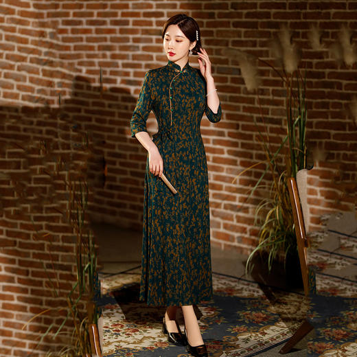 SYG-528春新款弹力蕾丝复古长款旗袍连衣裙中国风优雅立领改良旗袍女 商品图1