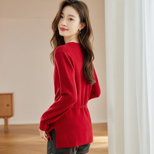 秋冬新款内搭，龙年本命年衣服女长袖V领灯笼袖收腰毛衣外套CC-JDS-8657 商品图1
