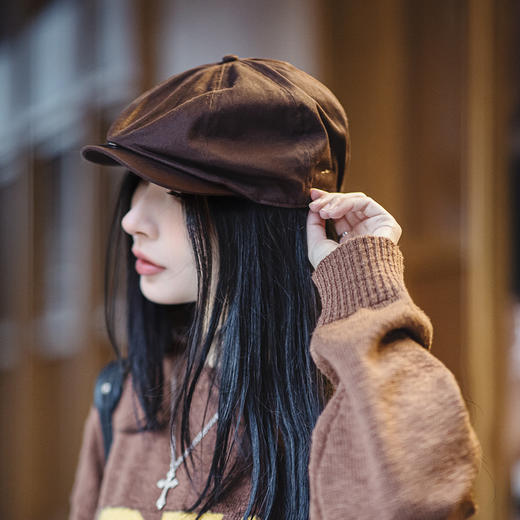 马登女装贝雷帽女秋冬显脸小八角帽报童帽蓓蕾帽文艺复古画家帽子 商品图0
