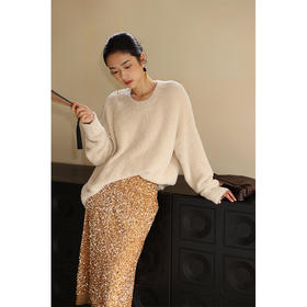 HeyDress软糯仿貂毛毛衣女冬季圆领宽松慵懒感金丝套头针织衫上衣