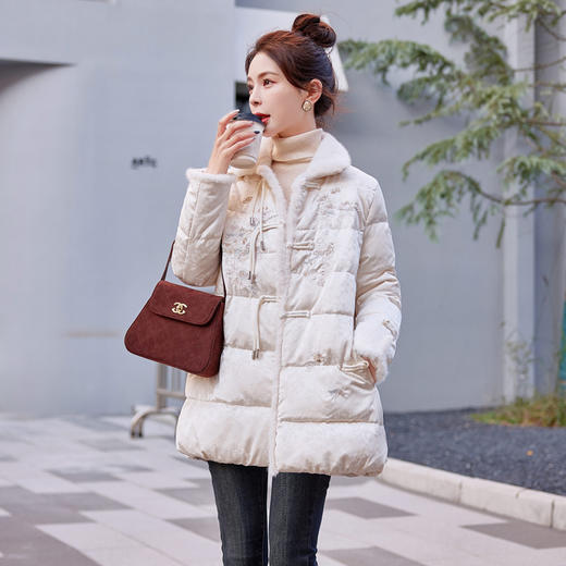 冬季保暖，羽绒真毛领拼接盘扣新款90白鸭绒羽绒服HR-HYGG9006 商品图3